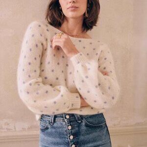 Sezane Alban Jumper XS/L Pois Blue Ecru Polka Mohair Sweater Knit French Causal